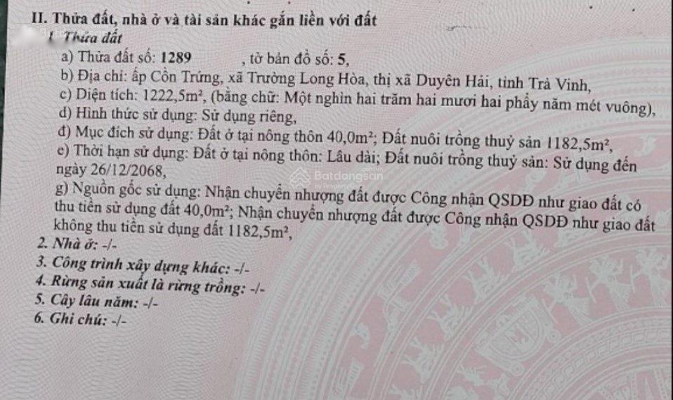 Sở hữu đất 1 m2 tại Xã Trường Long Hòa - Duyên Hải - Trà Vinh, giá 250 triệu