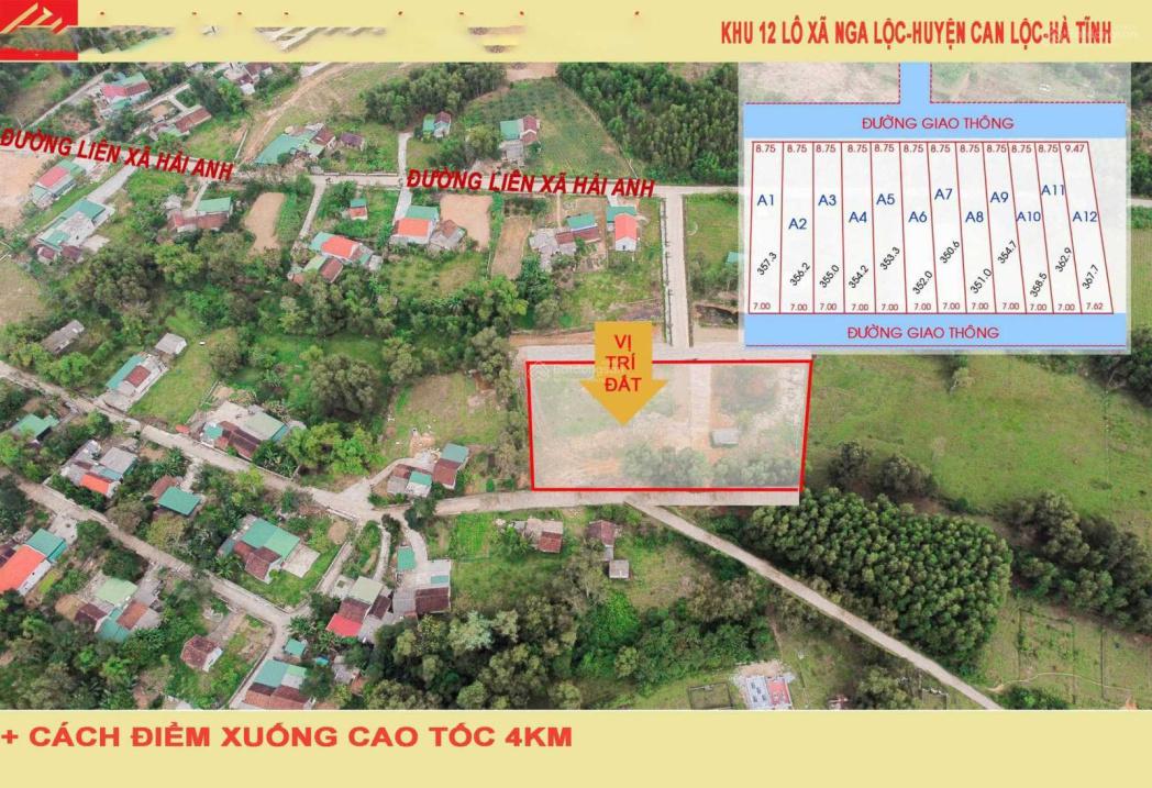 Cần bán gấp bán nhanh đất dự án 200 m2 tại Xã Kim Lộc - Can Lộc - Hà Tĩnh, giá 280 triệu