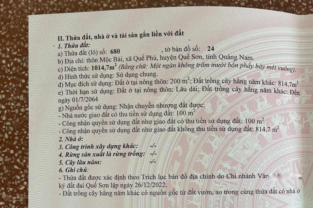 Bán gấp đất 1000 m2, mặt tiền 30m tại Xã Quế Phú - Quế Sơn - Quảng Nam, giá 3 tỷ