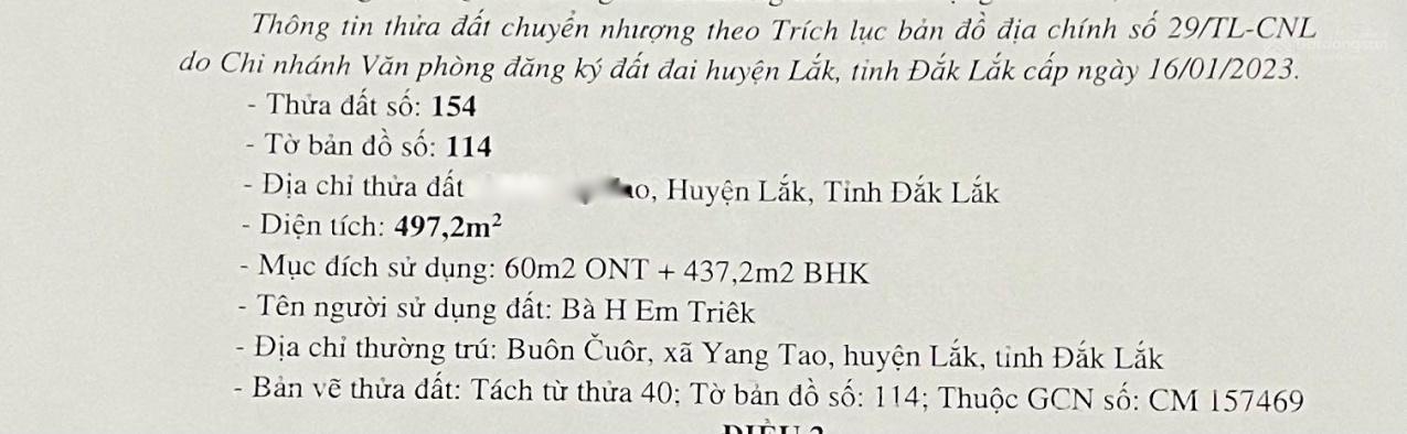 Bán gấp đất dự án 500 m2, mặt tiền 8m tại Xã Yang Tao - Lăk - Đắk Lắk, giá 390 tr