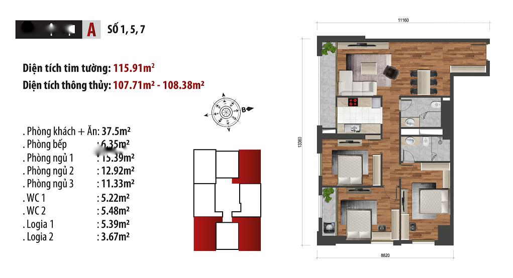 Bán căn hộ 3 phòng ngủ, 107 m2, giá 4,82 tỷ tại Đường Duy Tân - Dịch Vọng Hậu - Cầu Giấy - Hà Nội - Ảnh 1
