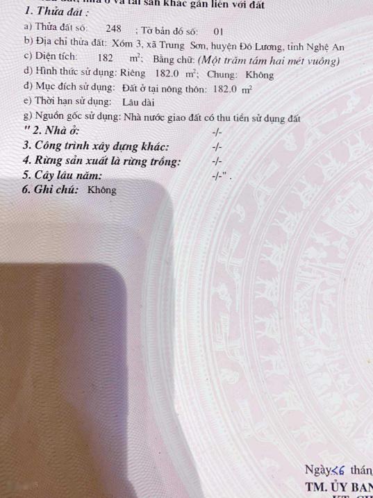 Sở hữu ngay nền đất 182 m2, hướng Đông - Nam tại Xã Trung Sơn - Đô Lương - Nghệ An, giá 1,35 tỷ