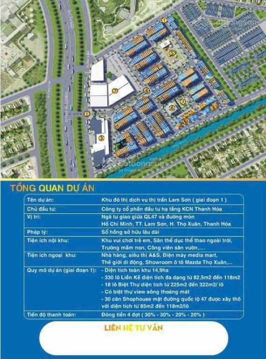 Chuyển nhượng đất dự án 90 m2, mặt tiền 5m tại Thọ Xuân - Thanh Hóa, giá 1,17 tỷ