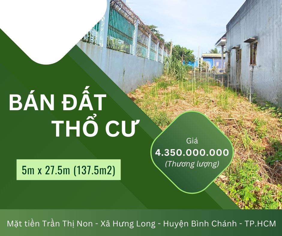 Bán mảnh đất 137 m2 tại Đường Hương Lộ 11 - Hưng Long - Bình Chánh - TP Hồ Chí Minh, giá 4.35 tỷ - Ảnh 1