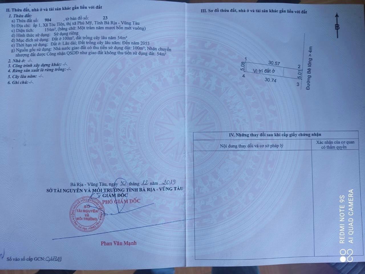 Cần bán nhanh lô đất nền 154 m2 tại Tóc Tiên - Phú Mỹ - Bà Rịa Vũng Tàu, giá 1.2 tỷ - Ảnh 1