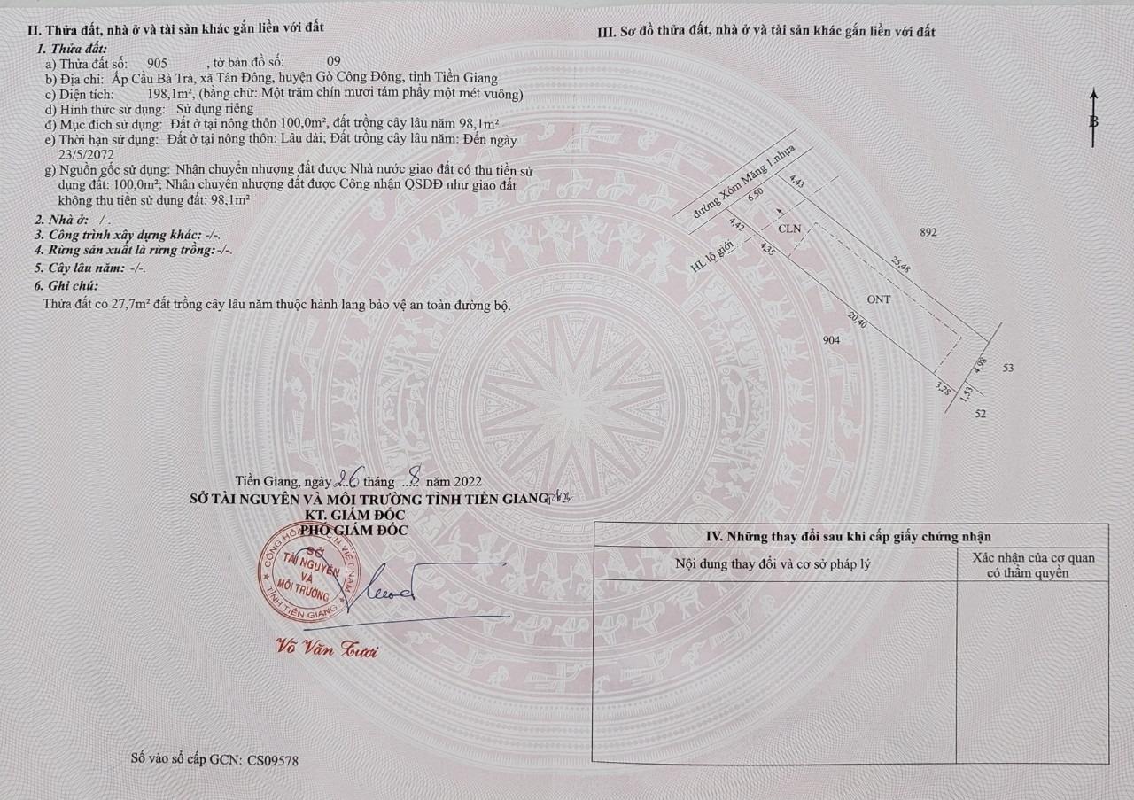 Sở hữu ngay miếng đất 163.399993896484 m2 tại Gò Công Đông - Tiền Giang, giá 500 triệu