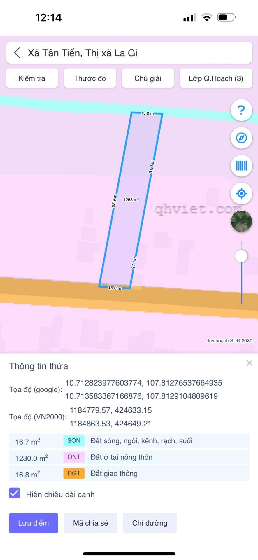 Chuyển nhượng lô đất nền 1262 m2, hướng Nam tại Tân Tiến - La Gi - Bình Thuận, giá 1.95 tỷ