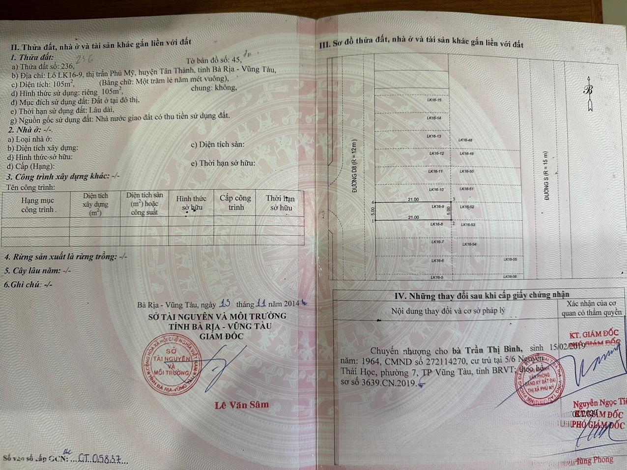 Cần bán ngay lô đất nền 105 m2, hướng Tây tại Phú Mỹ - Phú Mỹ - Bà Rịa Vũng Tàu, giá 2.2 tỷ