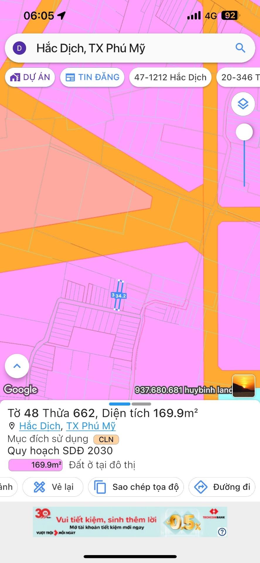 Cần bán miếng đất 170 m2, hướng Nam tại Phường Hắc Dịch - Phú Mỹ - Bà Rịa Vũng Tàu, giá 1.23 tỷ