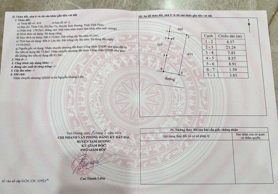 Cần bán gấp bán nhanh lô đất nền 158.5 m2, hướng Nam tại Tam Dương - Vĩnh Phúc, giá 1.58 tỷ