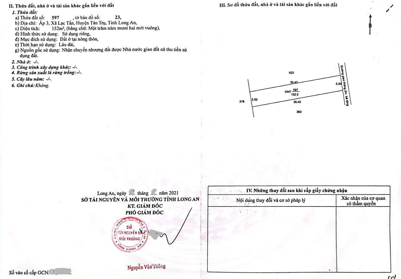 Cần bán gấp lô đất nền 150 m2 tại Xã Lạc Tấn - Tân Trụ - Long An, giá 445 triệu