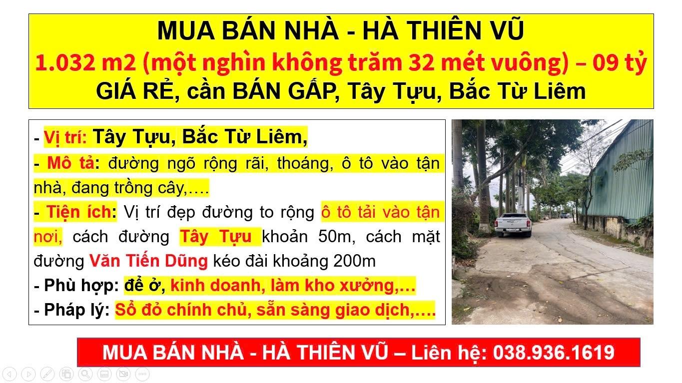 Bán nhà đẹp 1032 m2 tại Đường Tây Tựu - Tây Tựu - Bắc Từ Liêm - Hà Nội, giá 9 tỷ