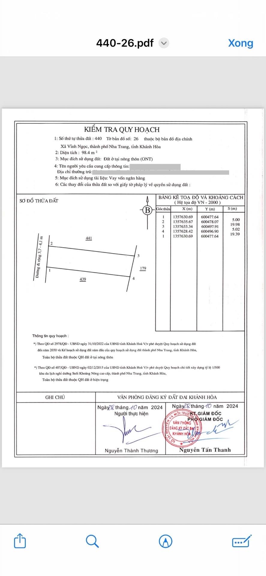 Bán nhanh đất 98,4000015258789 m2, hướng Tây tại Xã Vĩnh Ngọc - Nha Trang - Khánh Hòa, giá 1,15 tỷ