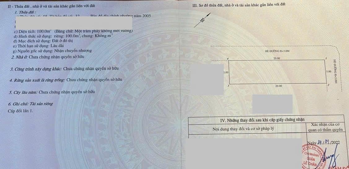 Cần bán nhanh lô đất sổ riêng 100 m2, hướng Tây tại Lê Chân - Hải Phòng, giá 8,5 tỷ