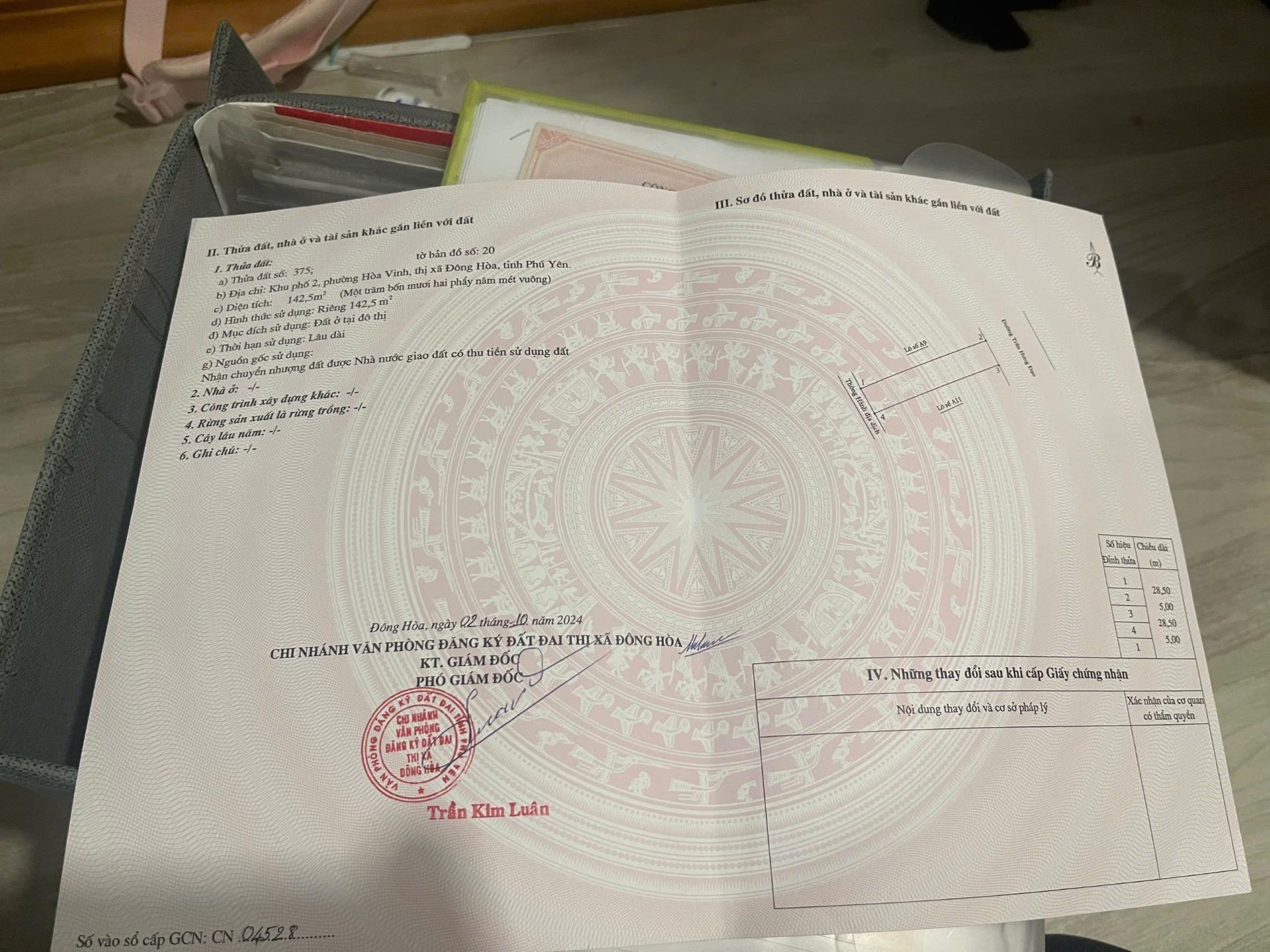 Sở hữu ngay nền đất 280 m2, hướng Đông-Bắc tại Xã Hòa Vinh - Đông Hòa - Phú Yên, giá 5,2 tỷ