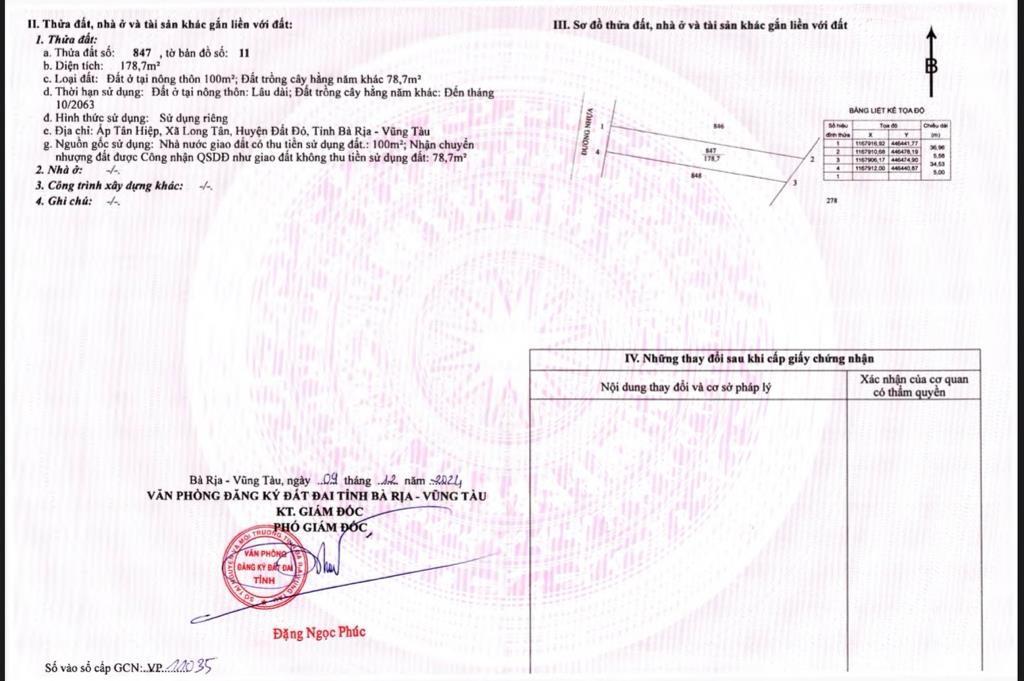Cần bán gấp mảnh đất 200 m2, mặt tiền 5m tại Xã Long Tân - Đất Đỏ - Bà Rịa Vũng Tàu, giá 699 triệu