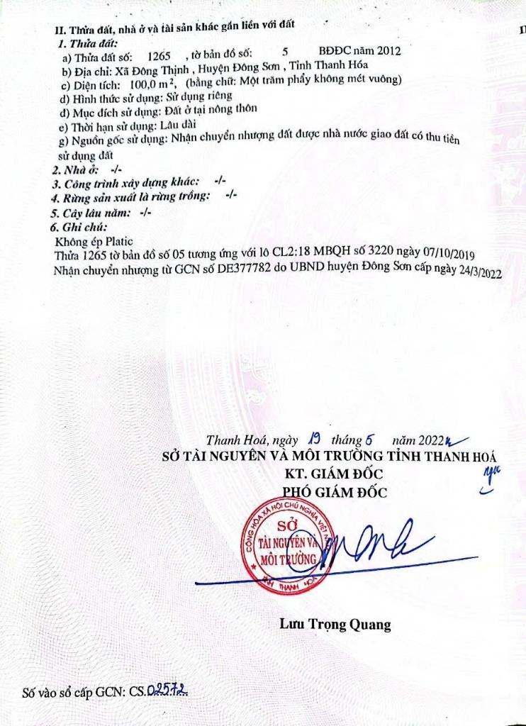 Chuyển nhượng lô đất 120 m2, mặt tiền 6m tại Đông Thịnh - Đông Sơn - Thanh Hóa, giá 1,39 tỷ