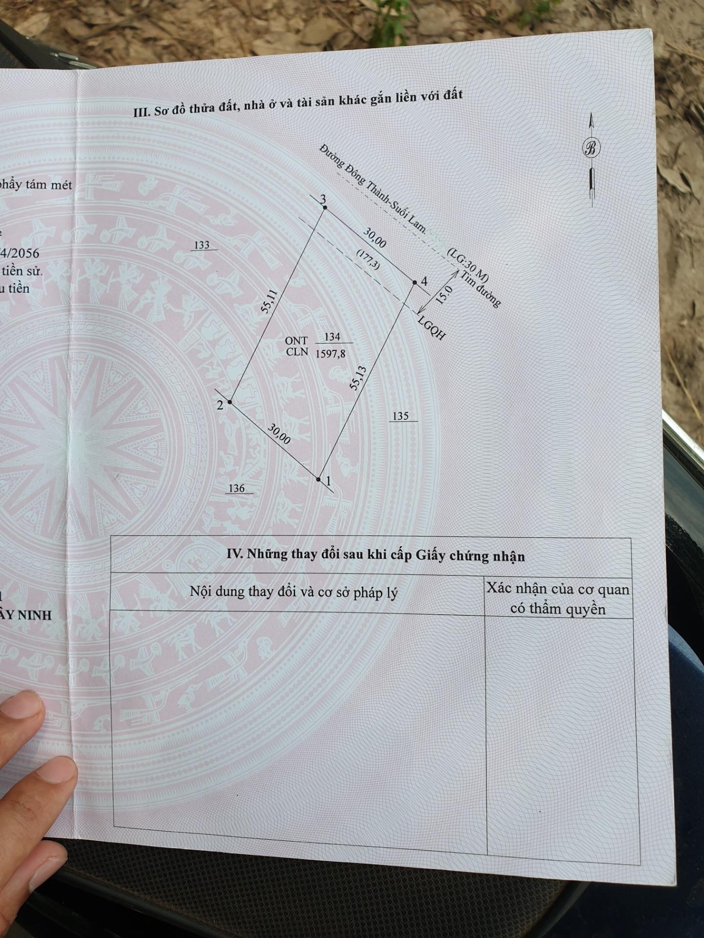 Bán nhanh đất nền 1597 m2 tại Xã Tân Đông - Tân Châu - Tây Ninh, giá 1,8 tỷ