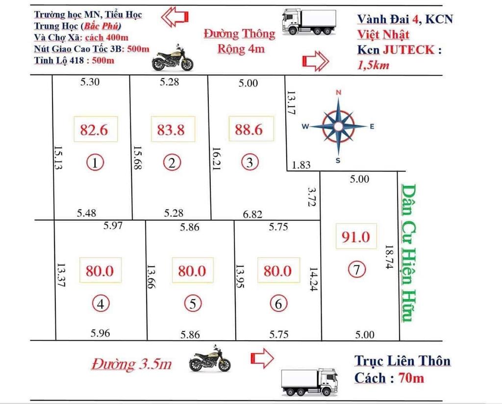 Bán mảnh đất 91 m2, mặt tiền 5m, hướng Tây tại Xã Bắc Phú - Sóc Sơn - Hà Nội, giá 1,82 tỷ