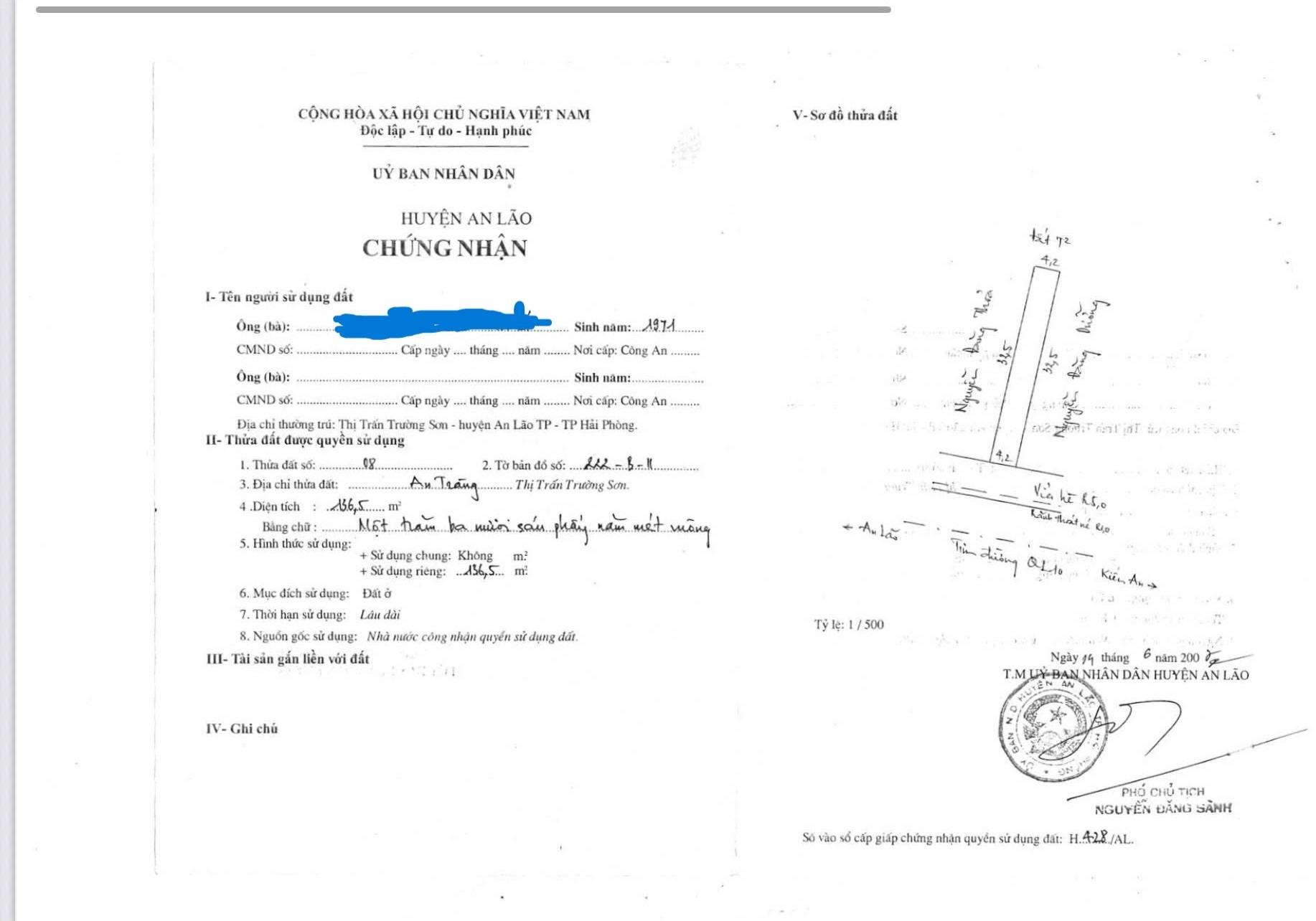 Bán nhanh miếng đất 137 m2, hướng Tây-Nam tại Trường Sơn - An Lão - Hải Phòng, giá 9,56 tỷ