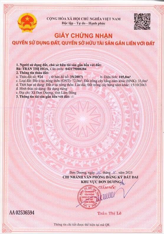 Sở hữu lô đất sổ riêng 105 m2, hướng Nam tại Thị trấn Thạnh Mỹ - Đơn Dương - Lâm Đồng, giá 630 tr