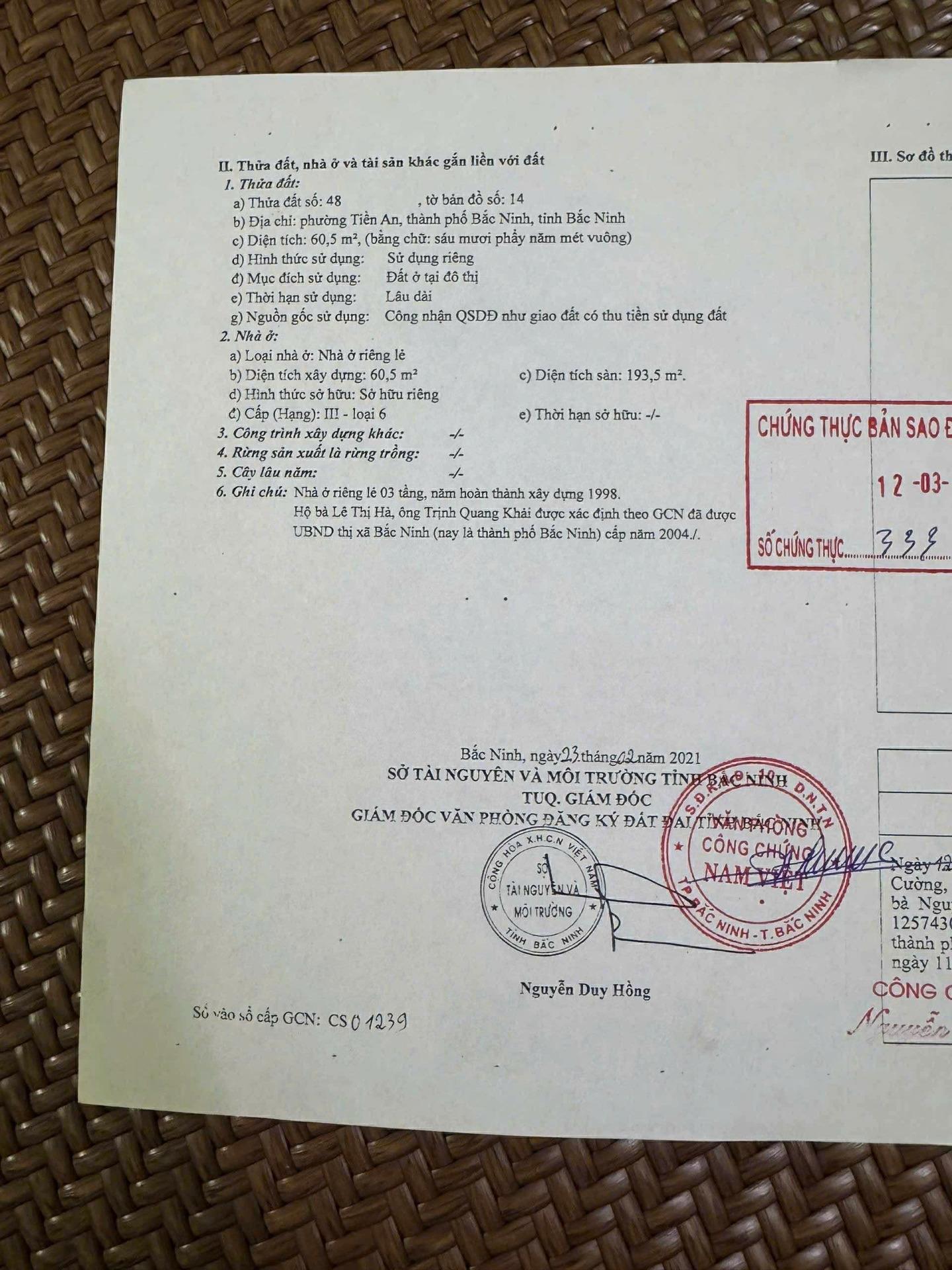 Bán gấp căn nhà mặt phố 60,5 m2 tại Thành phố Bắc Ninh - Bắc Ninh, giá 17,7 tỷ