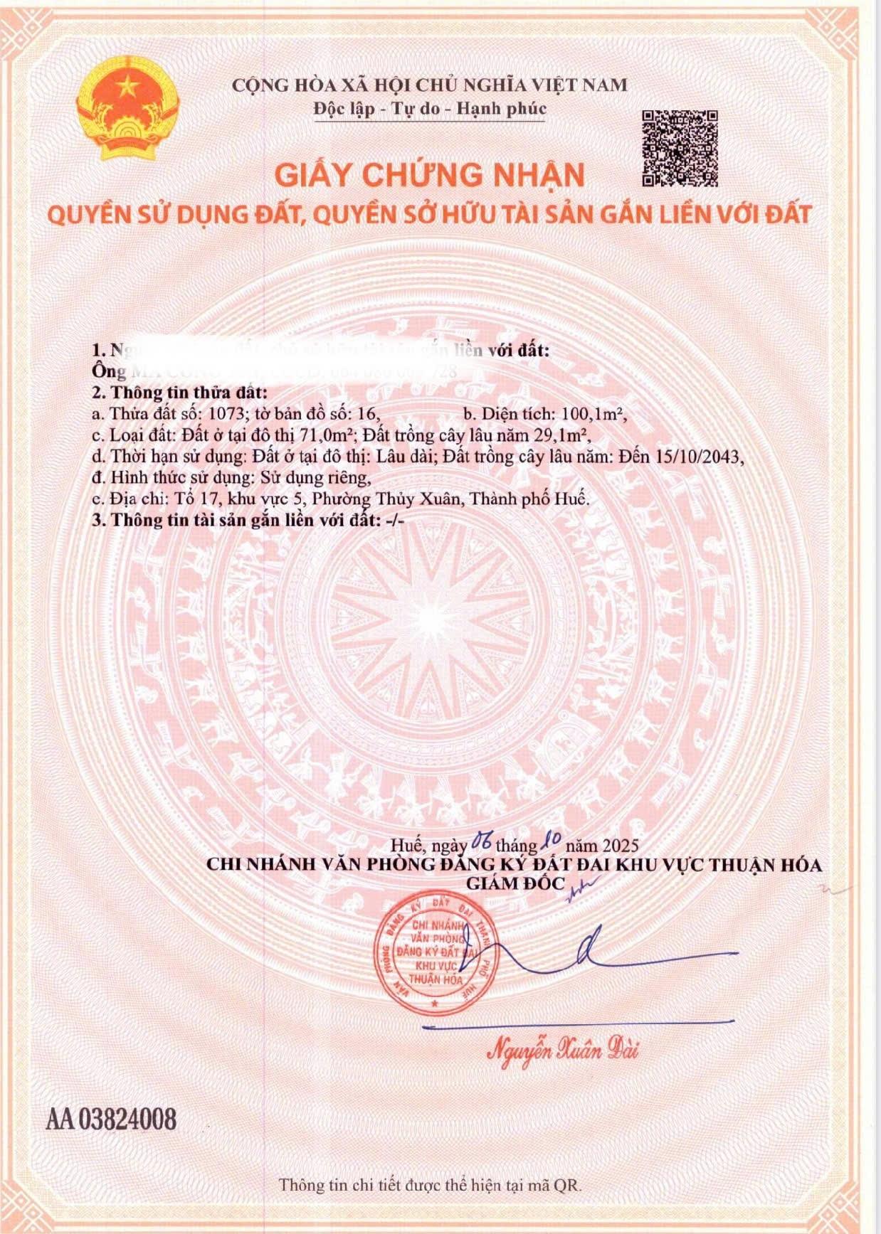 Cần bán nhà riêng sổ đỏ 100,0999984741211 m2, hướng Đông-Bắc tại Huế, giá 3,5 tỷ