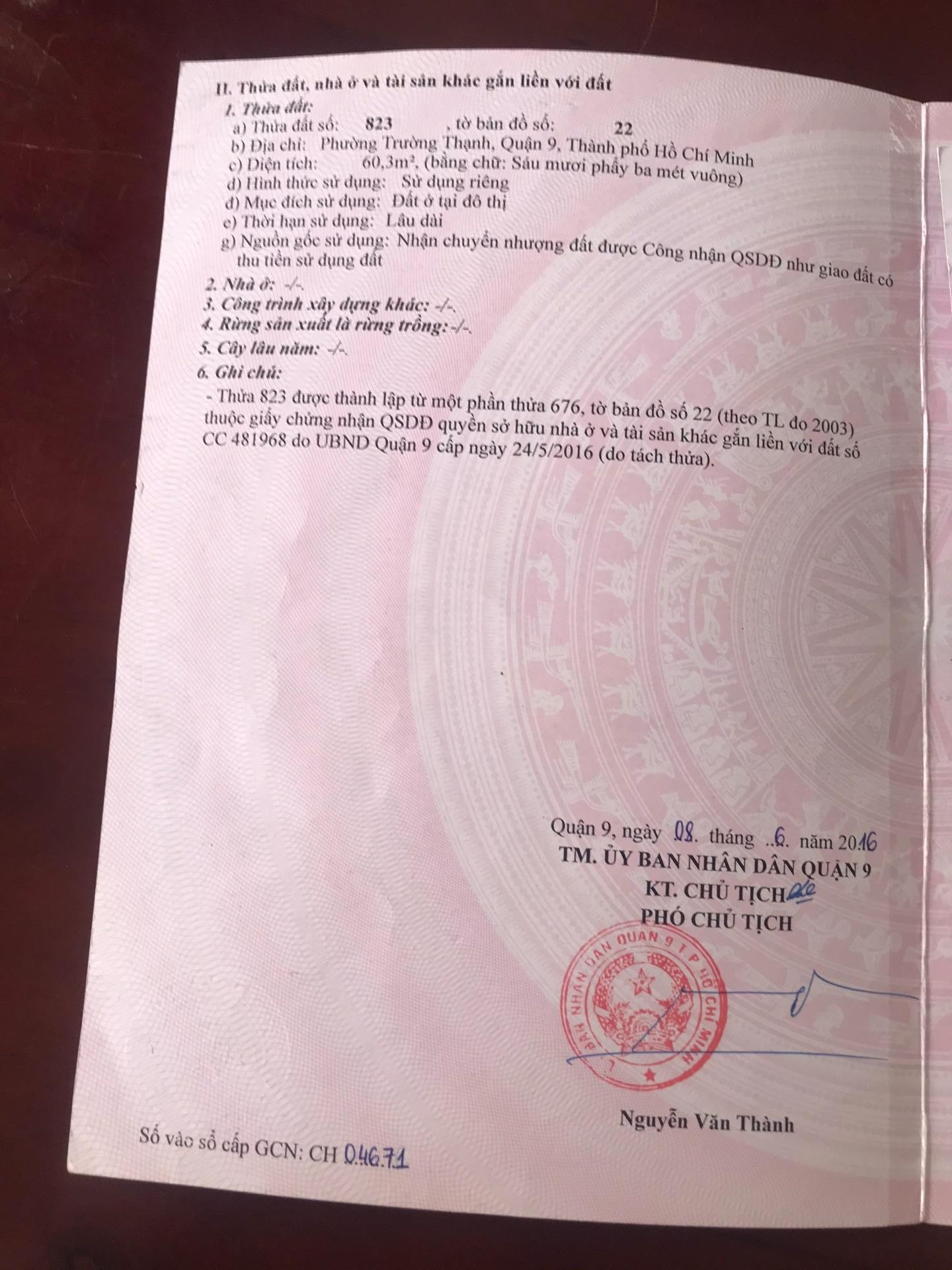 Cần bán ngay lô đất 60,29999923706055 m2, hướng Nam tại Quận 9 - TP Hồ Chí Minh, giá 3,88 tỷ