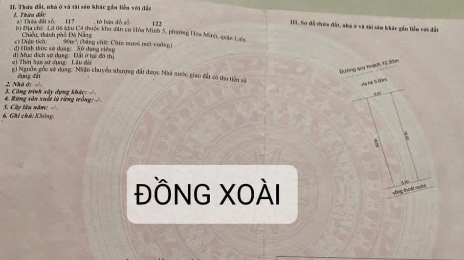 Cần bán miếng đất 90 m2 tại Phường Hòa Minh - Liên Chiểu - Đà Nẵng, giá 4,85 tỷ