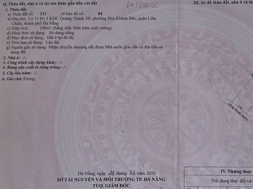 Cần bán lô đất sổ riêng 100 m2 tại Hòa Khánh Bắc - Liên Chiểu - Đà Nẵng, giá 4,65 tỷ