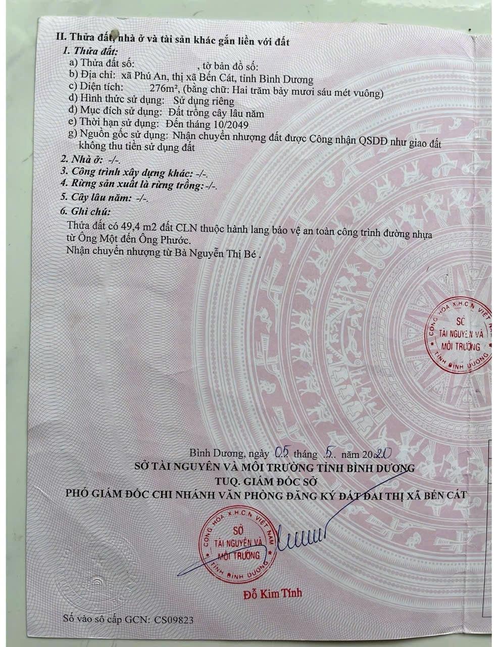 Cần bán gấp bán nhanh đất 286 m2 tại Huyện Bến Cát - Bình Dương, giá 2,99 tỷ