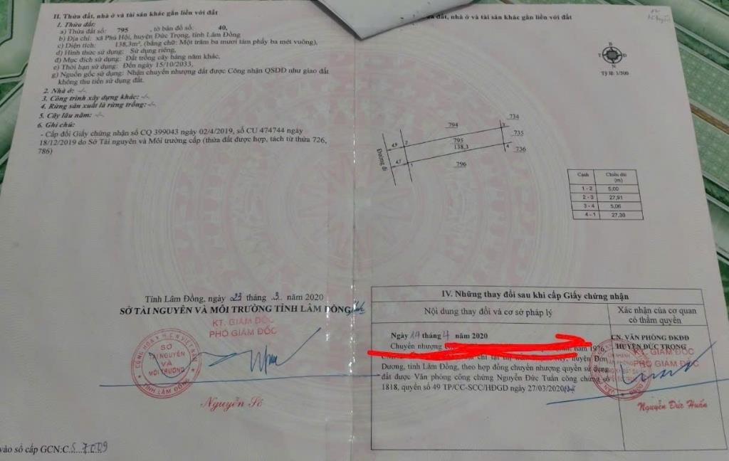 Cần bán lô đất nền 138 m2, mặt tiền 5m, hướng Tây-Nam tại Đức Trọng - Lâm Đồng, giá 650 triệu