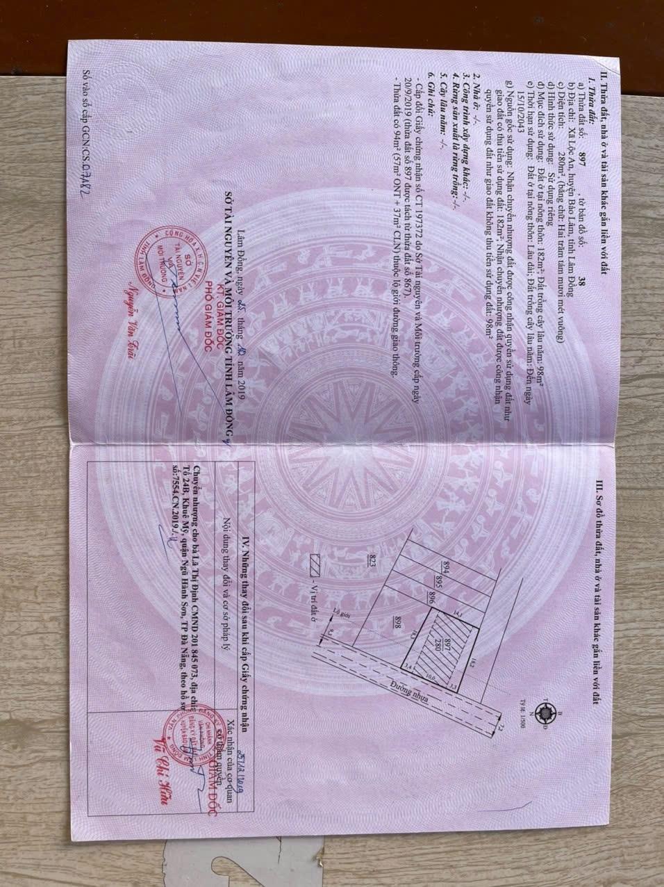 Bán gấp miếng đất 280 m2 tại Đường 20 - Lộc An - Bảo Lâm - Lâm Đồng, giá 2,1 tr