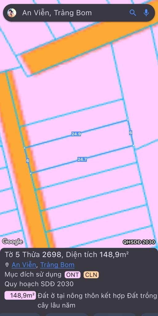 Bán nhanh nền đất 148,89999389648438 m2, mặt tiền 6m tại Trảng Bom - Đồng Nai, giá 1,38 tỷ