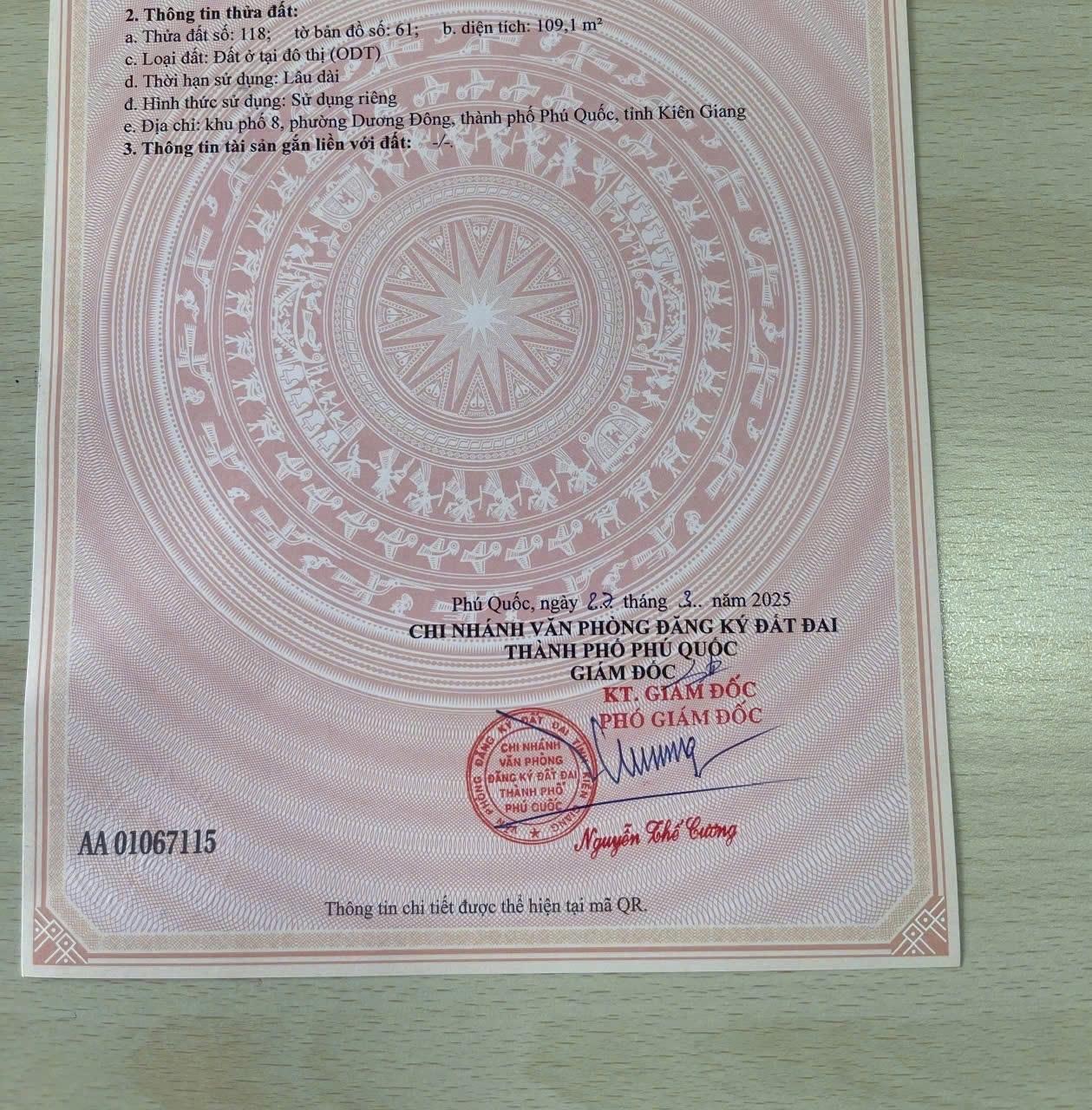 Sở hữu nền đất 109 m2, hướng Nam tại Thị trấn Dương Đông - Phú Quốc - Kiên Giang, giá 3,9 tỷ