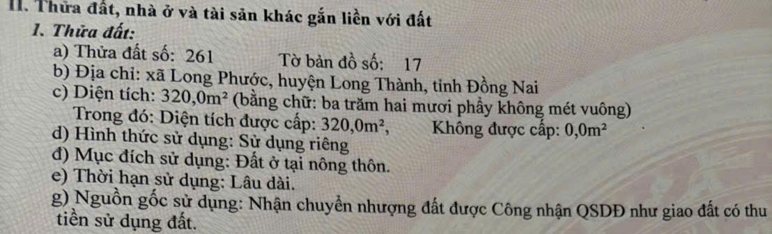 Chuyển nhượng đất nền 320 m2, hướng Đông-Nam tại Long Thành - Đồng Nai, giá 7,27 tỷ