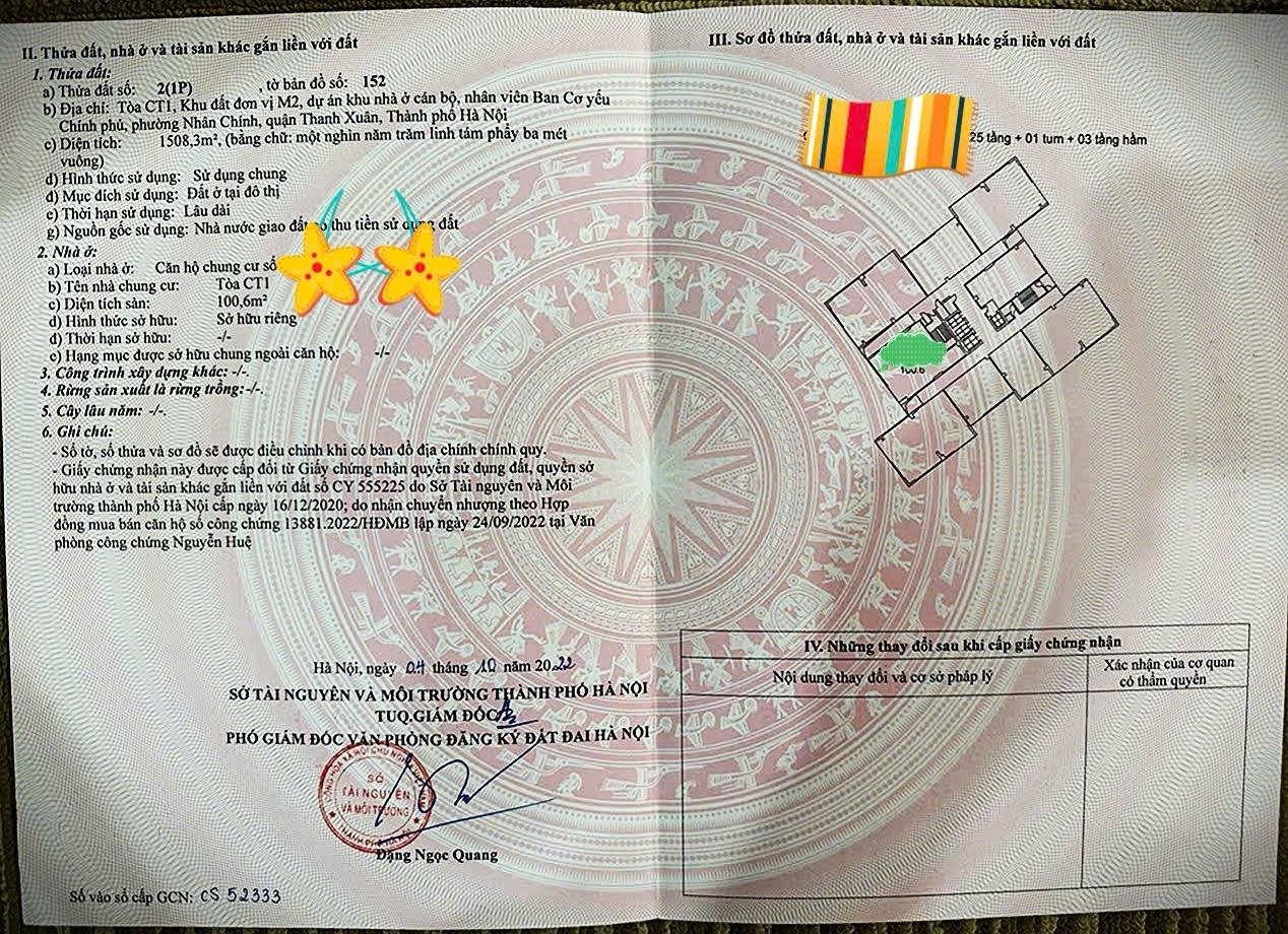 Cần bán nhà chung cư 100,5999984741211 m2, giá 9,5 tỷ tại Đường Lê Văn Lương - Thanh Xuân - Hà Nội