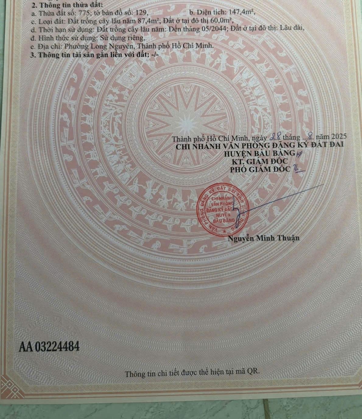 Cần bán gấp lô đất sổ riêng 150 m2 tại Huyện Bến Cát - Bình Dương, giá 1,15 tỷ