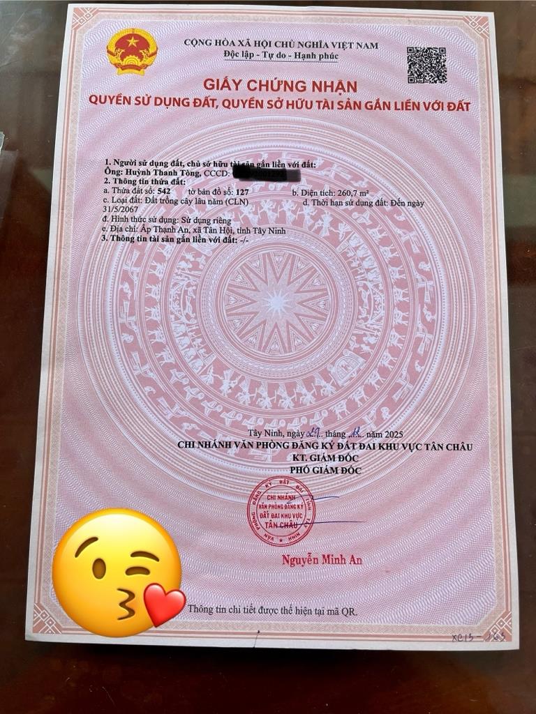 Chuyển nhượng miếng đất 260 m2 tại Xã Tân Hiệp - Tân Châu - Tây Ninh, giá 420 tr