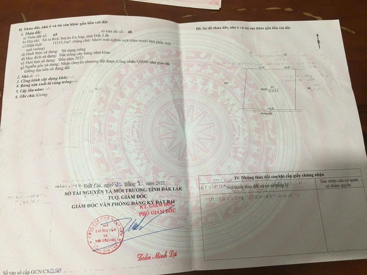 Cần bán gấp đất nền 11115 m2 tại Xã Ia Rvê - Ea Súp - Đắk Lắk, giá 2,5 tỷ