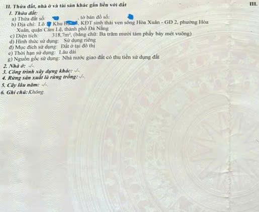 Cần bán nhanh nền đất 318 m2 tại Phường Hòa Xuân - Cẩm Lệ - Đà Nẵng, giá 23,85 tỷ