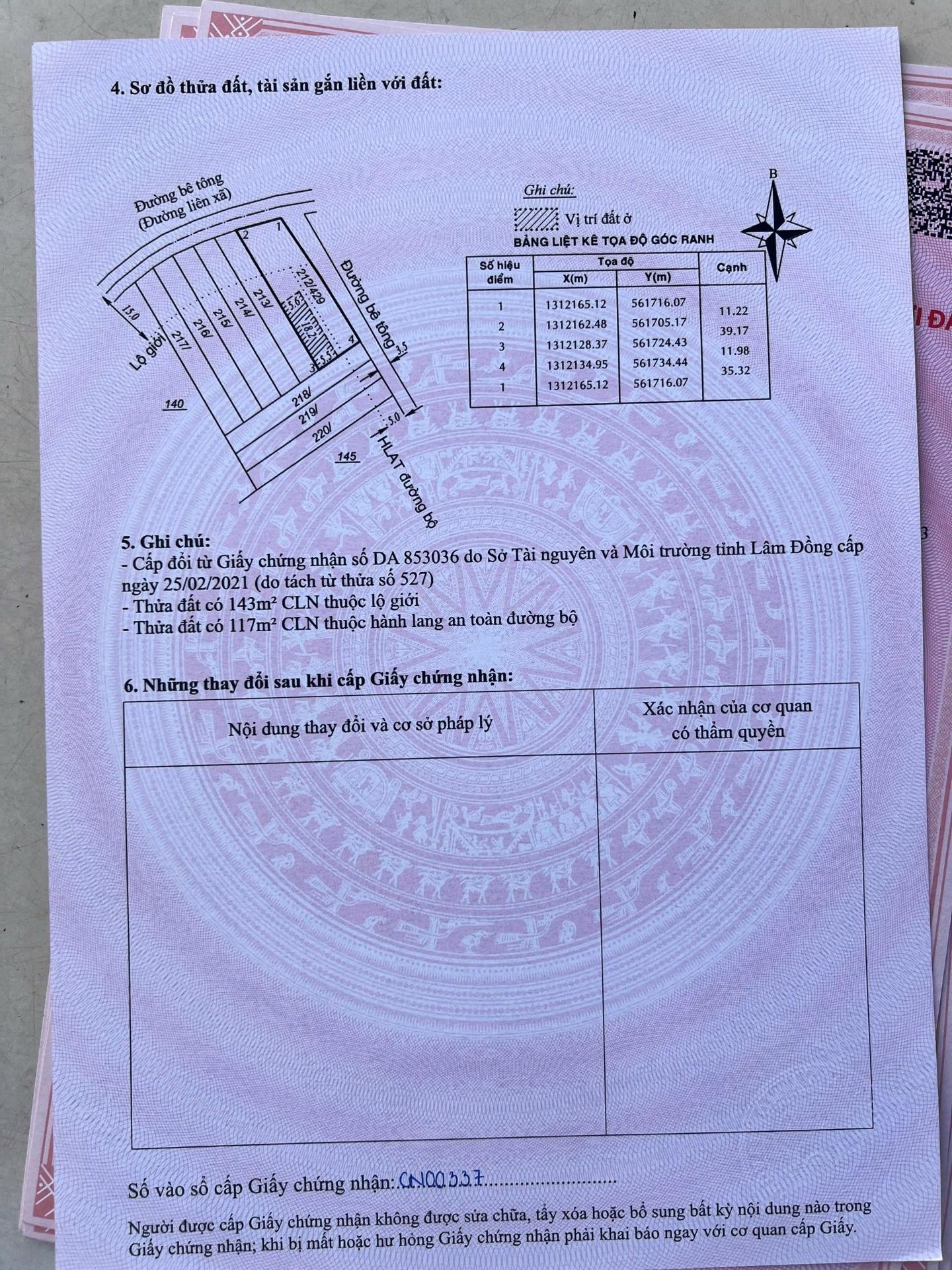 Cần bán nhanh lô đất 218 m2 tại Xã Mê Linh - Lâm Hà - Lâm Đồng, giá 1,65 tỷ