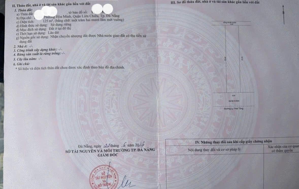 Cần bán nhanh lô đất 125 m2 tại Đường Lý Thái Tông - Hòa Minh - Liên Chiểu - Đà Nẵng, giá 10,9 tỷ