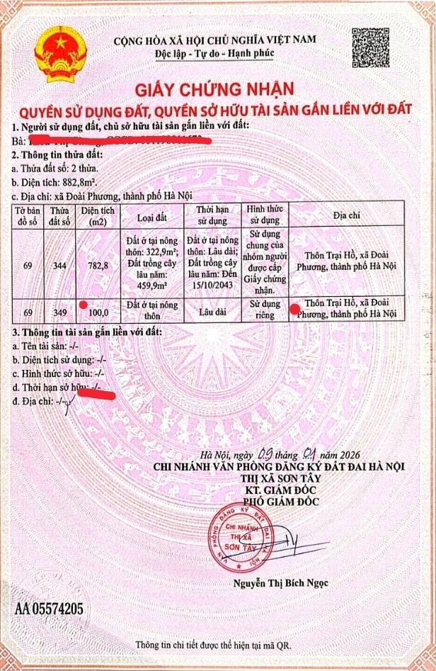 Chuyển nhượng nền đất 100 m2 tại Xã Cổ Đông - Sơn Tây - Hà Nội, giá 3,74 tỷ