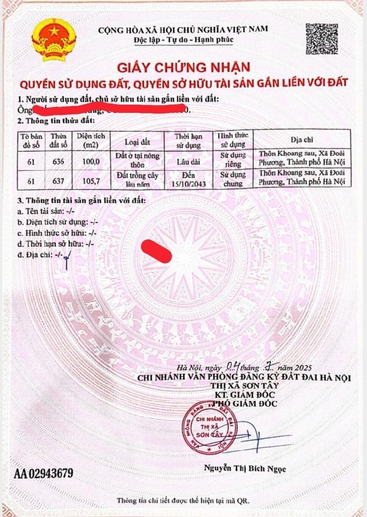 Bán gấp đất 100 m2 tại Xã Cổ Đông - Sơn Tây - Hà Nội, giá 4,1 tỷ