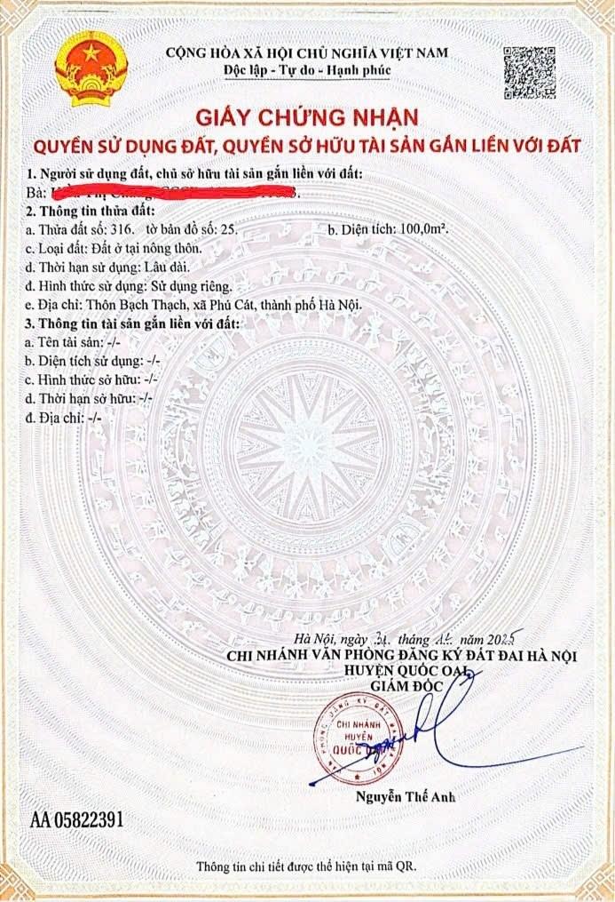 Bán nhanh lô đất 100 m2 tại Xã Hòa Thạch - Quốc Oai - Hà Nội, giá 3,66 tỷ