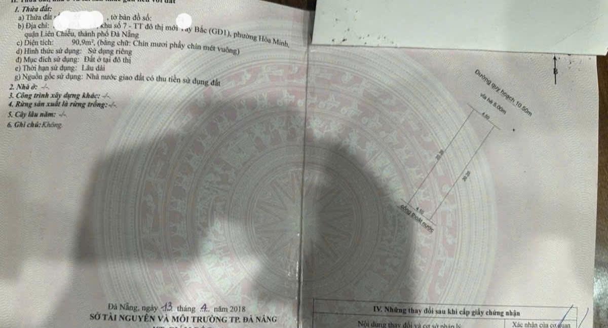 Cần bán ngay lô đất 90 m2 tại Phường Hòa Minh - Liên Chiểu - Đà Nẵng, giá 6,49 tỷ