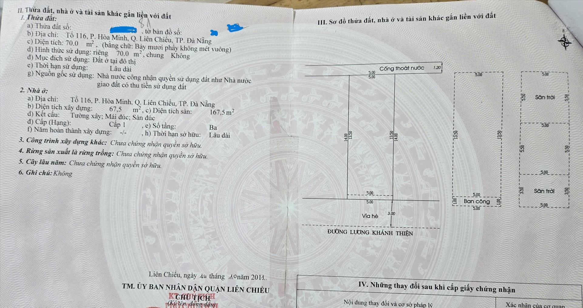 Cần bán nhanh nhà mặt phố 70 m2 tại Đường Lương Khánh Thiện - Hòa Minh - Liên Chiểu, giá 6,65 tỷ