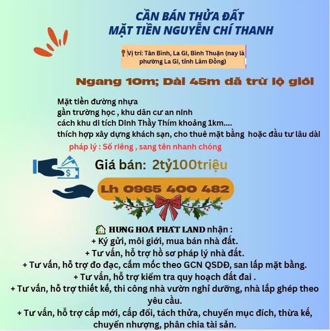 Cần bán nhanh lô đất 2419,39990234375 m2 tại Tân Bình - La Gi - Bình Thuận, giá 2,1 tỷ