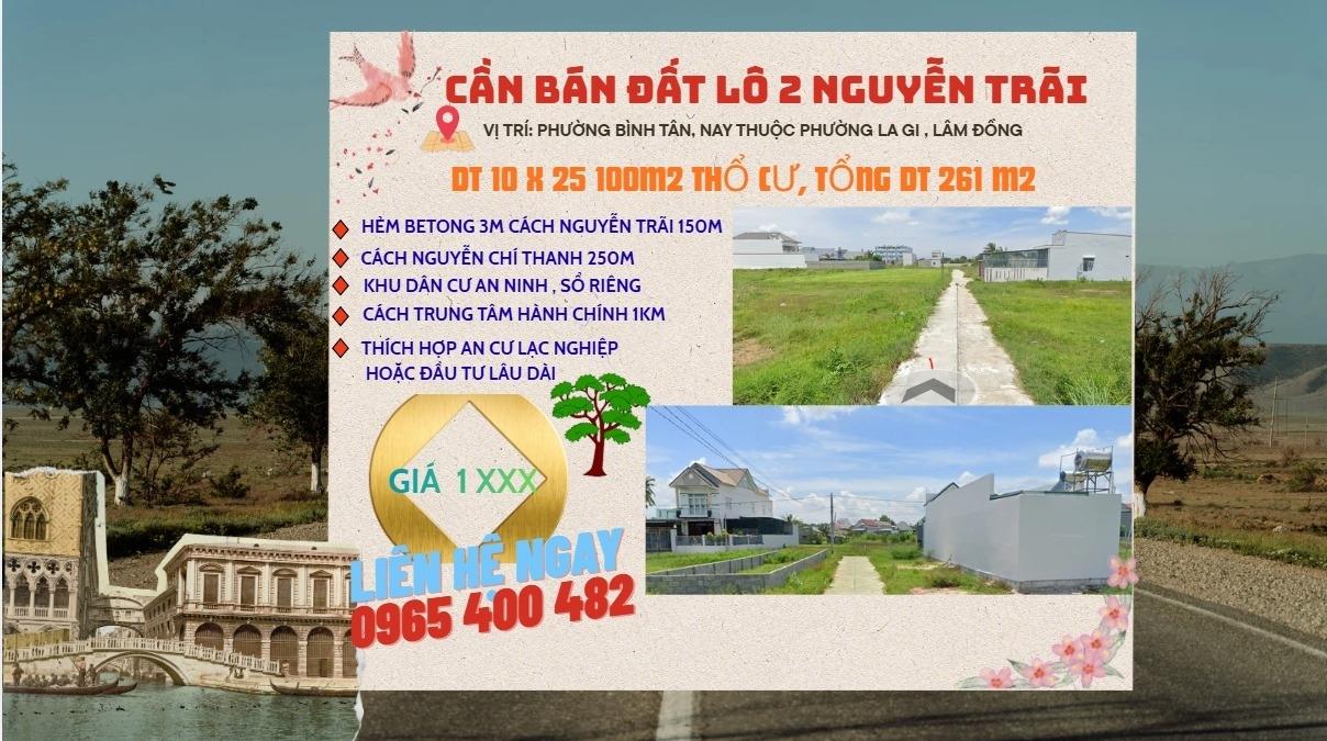 Cần bán gấp bán nhanh nền đất 261 m2 tại Bình Tân - La Gi - Bình Thuận, giá 1,5 tỷ